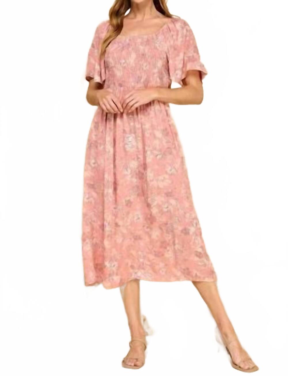 NEW CHRIS & CAROL smocking pocket floral dress in pink
